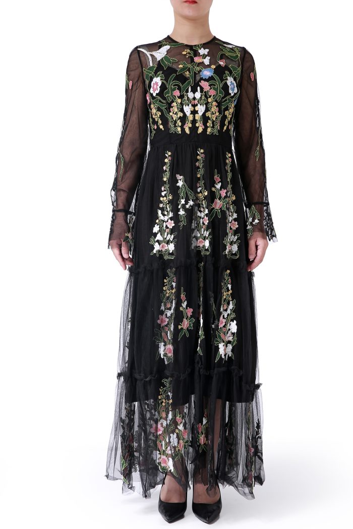 Black mesh embroidered dress - Image 2