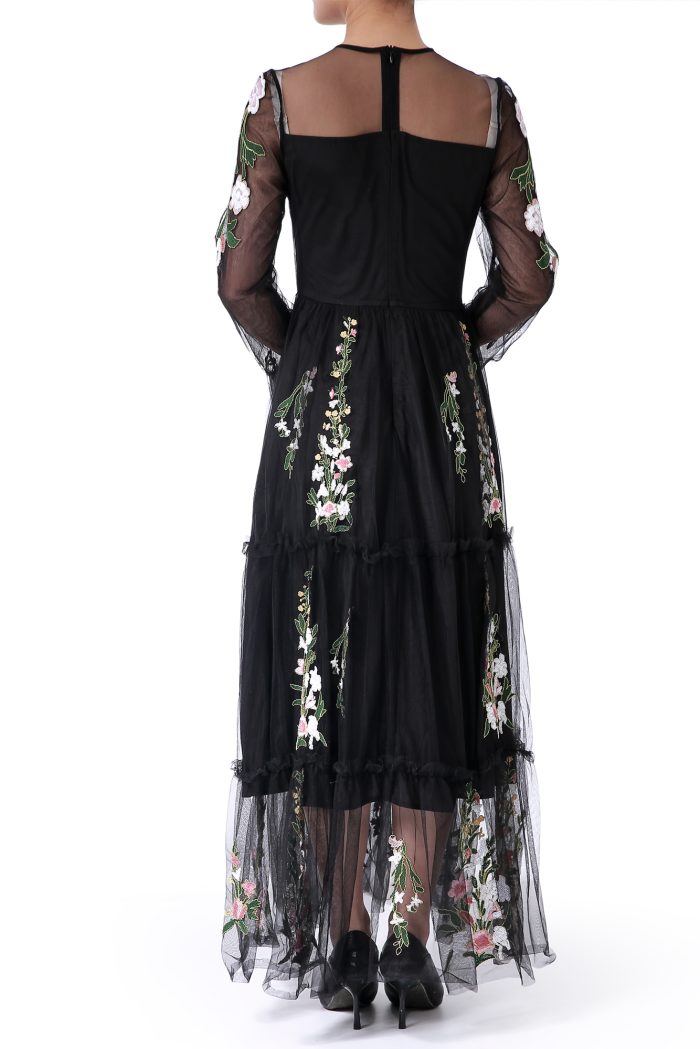 Black mesh embroidered dress - Image 3