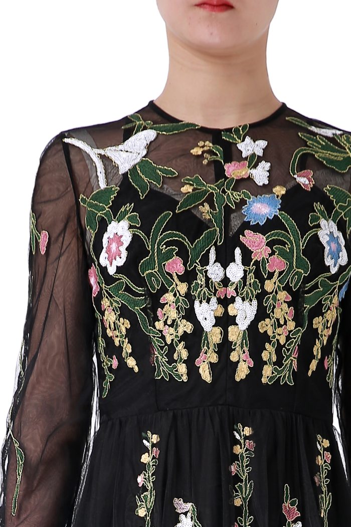 Black mesh embroidered dress - Image 5
