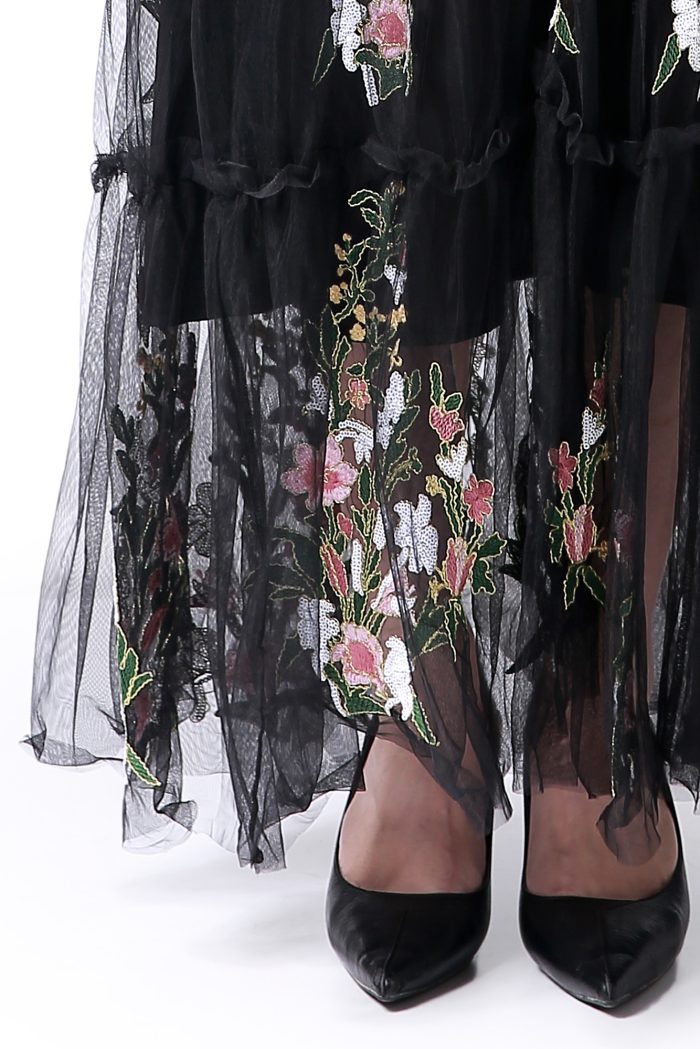 Black mesh embroidered dress - Image 6