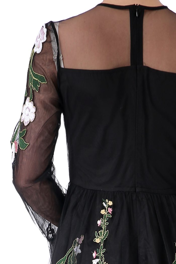 Black mesh embroidered dress - Image 8