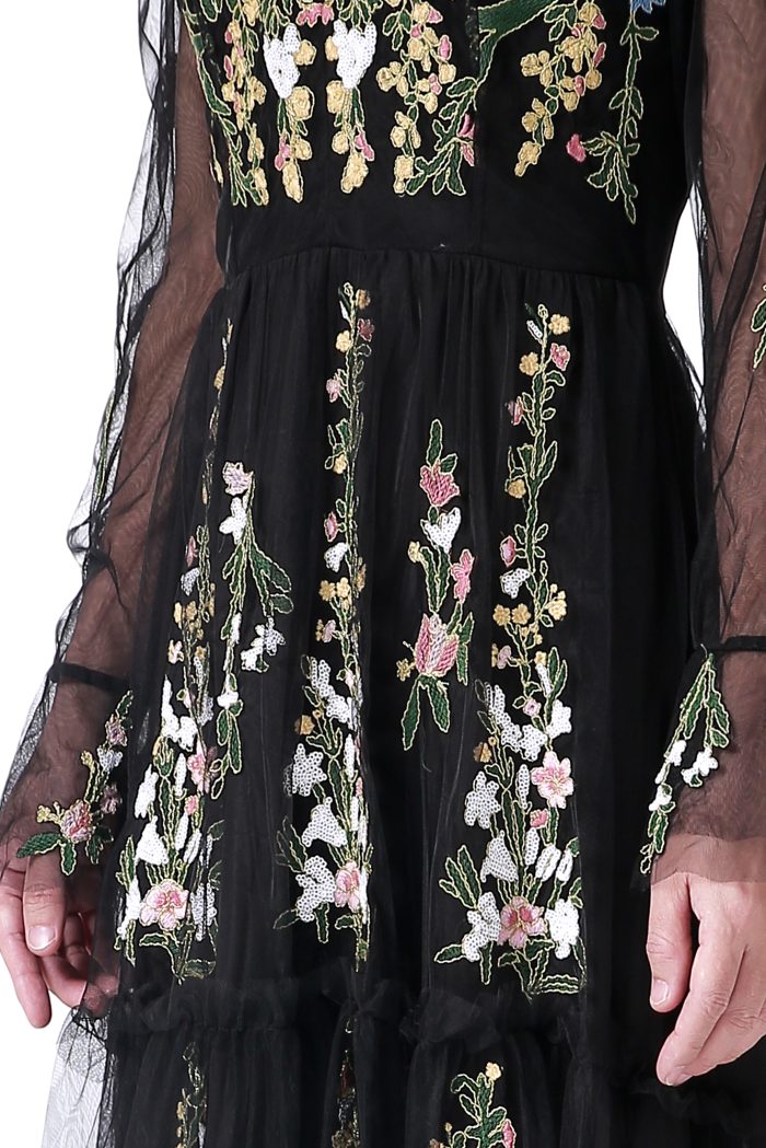 Black mesh embroidered dress - Image 4