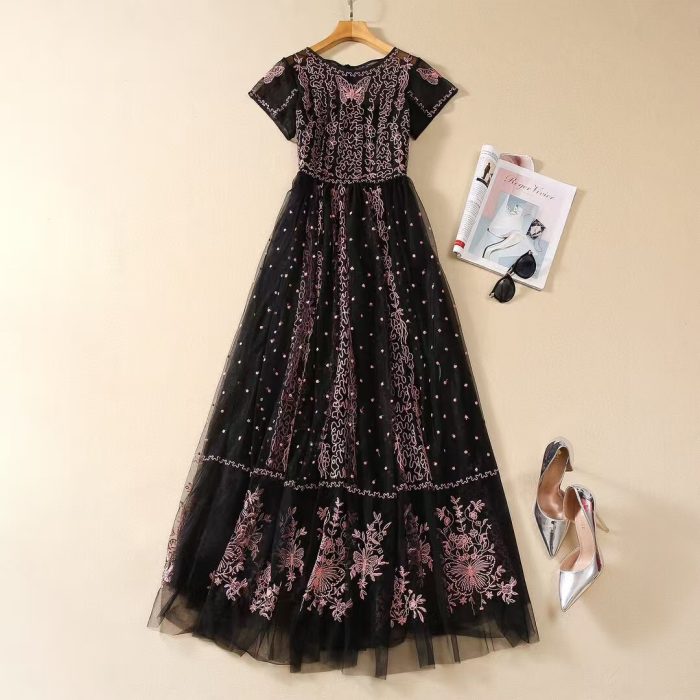 black lace embroidered dress - Image 6