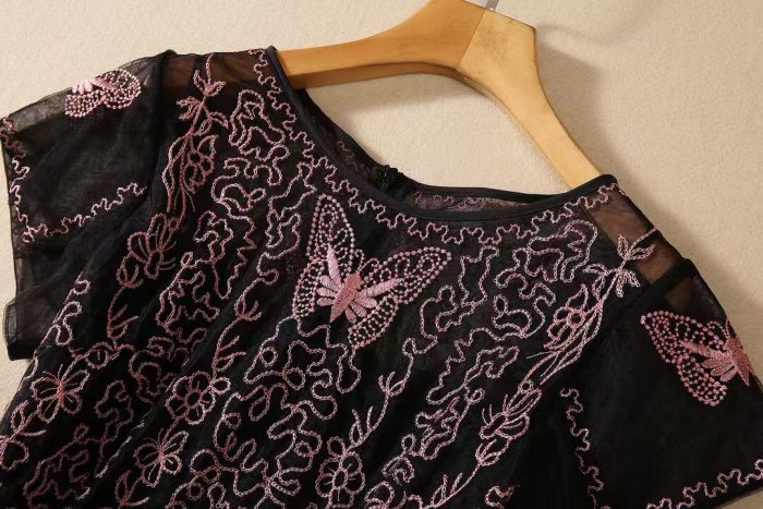 black lace embroidered dress - Image 7