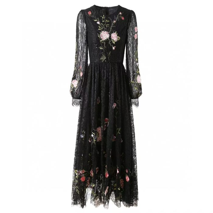 embroidered black lace dress - Image 5