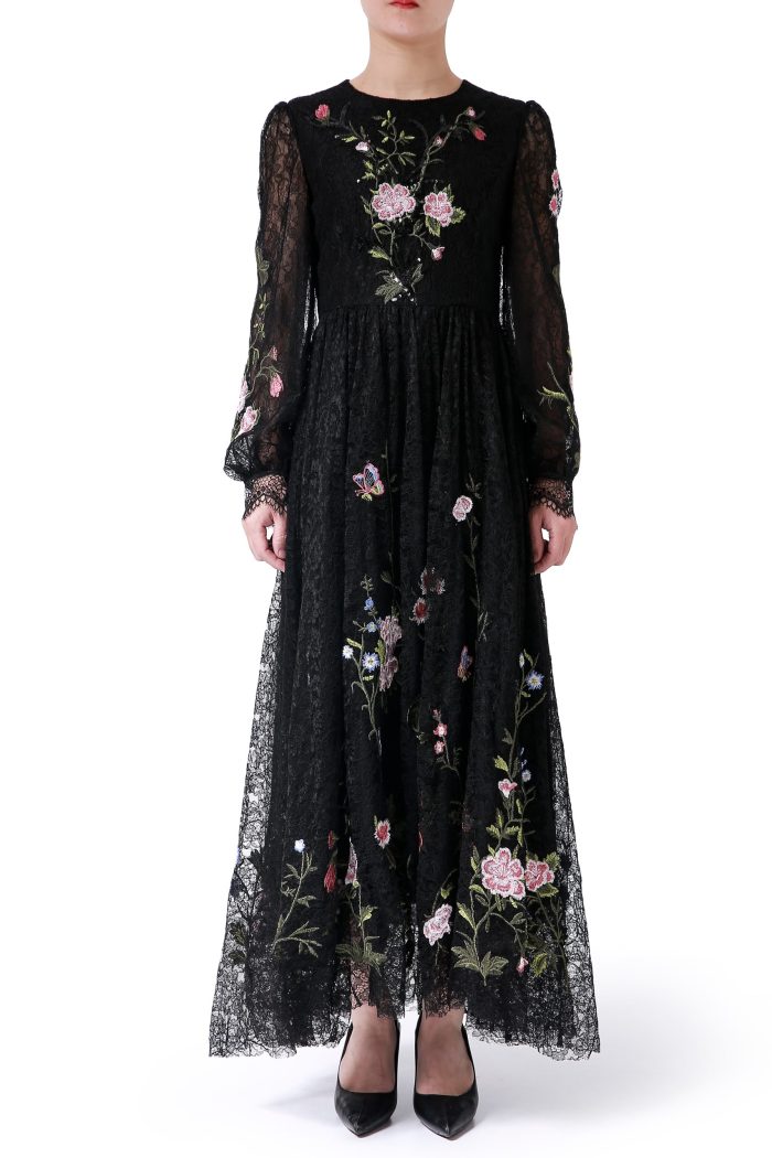 embroidered black lace dress