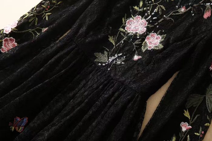 embroidered black lace dress - Image 12