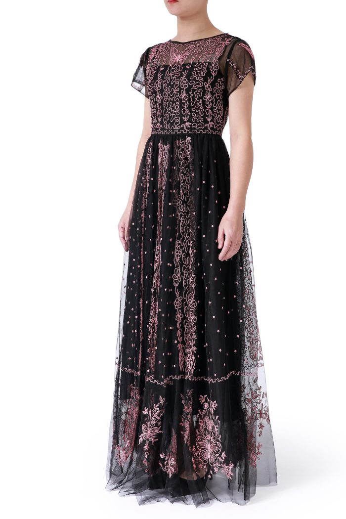 black lace embroidered dress